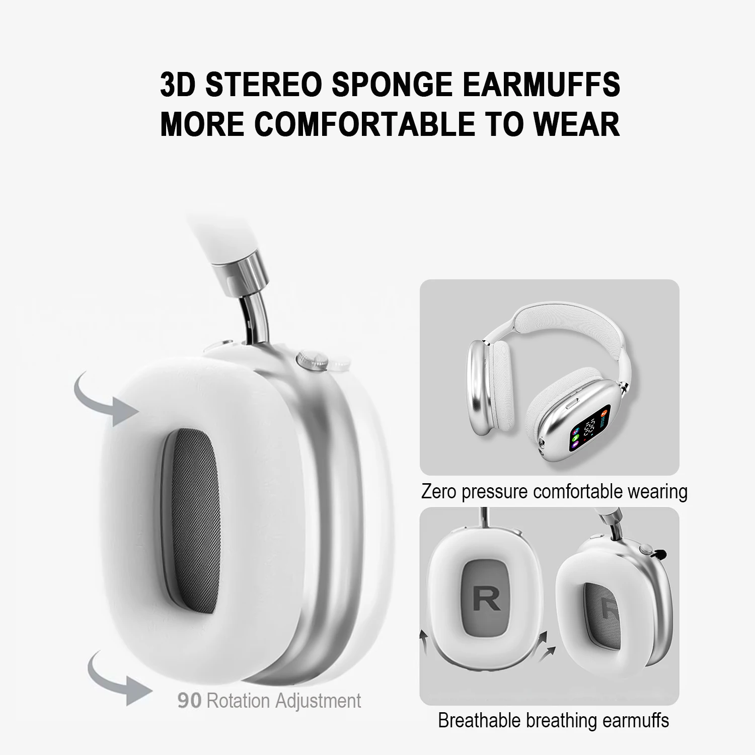 Shoumi-auriculares inalámbricos con Bluetooth, cascos grandes con micrófono, compatible con tarjeta TF, pantalla de reproducción de Mp3