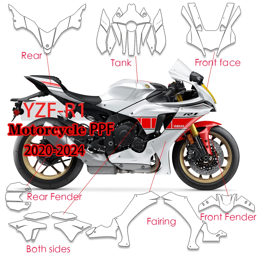 

YZF R1 Bodykit TPU PPF Paint Protection Flims For Yamaha YZFR1 20-24 Anti-Scratch stickers Motorcycle Fairing Protective tools