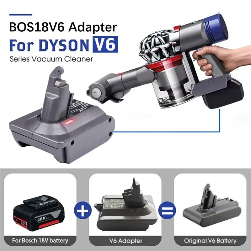 HAKSINKY BOS18V6 Battery Adapter for Bosch 18V Li-ion Battery BAT609 BAT618 Convert To for Dyson Vacuum Cleaner V6 DC61 DC62 Use