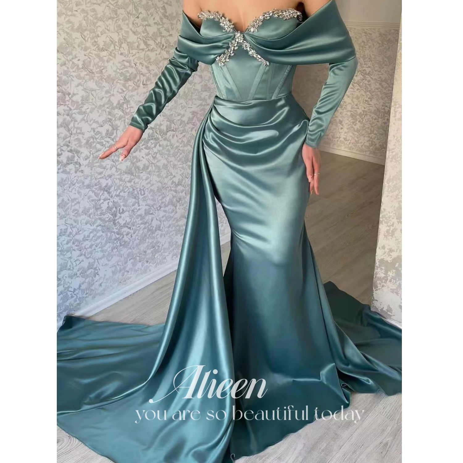 

Aileen Sweetheart Formal Evening Gowns Sexy Corset Mermaid Prom Dresses 2024 Sexy Side Tail Satin Evening Party Dress Ball Gown