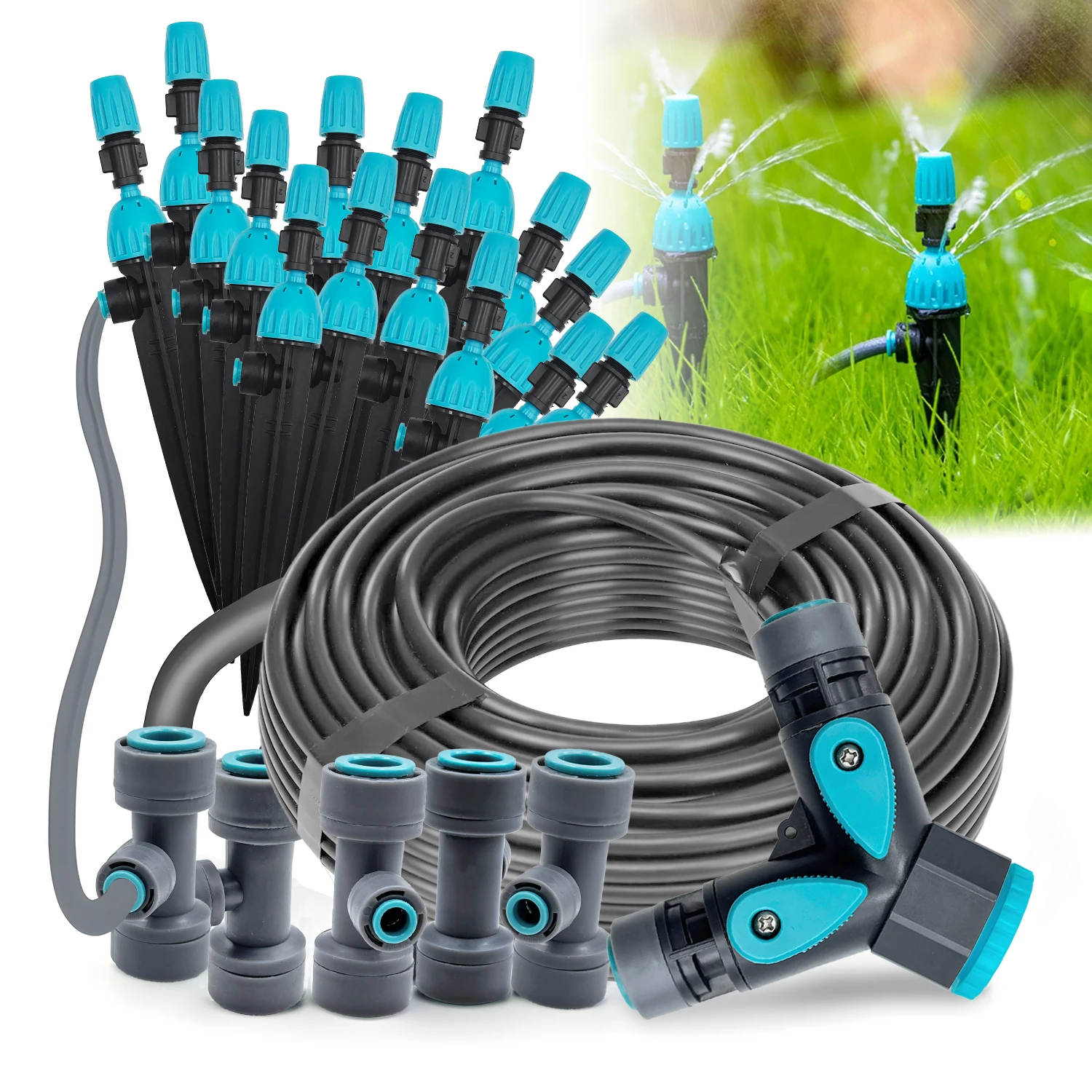 

3/8" Garden Irrigation Watering System 12mm PE Hose 360° Adjustable 2-in-1 Misting Quick Connect Sprinkler Micro Dripper Sprayer