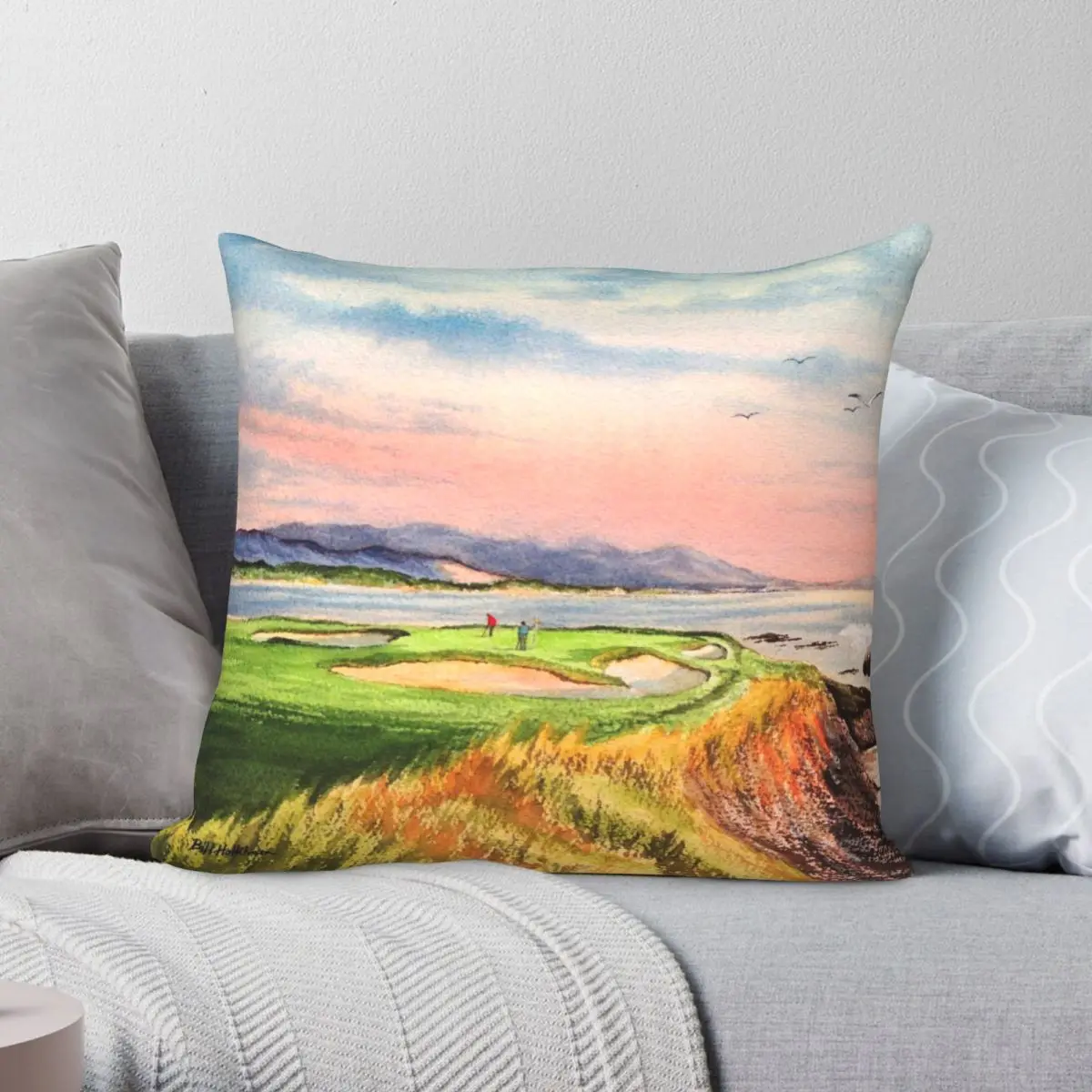 Pebble Beach Golf Course 7th Hole Square Pillowcase Polyester Linen Velvet Pattern Zip Decor Pillow Case Home Cushion Cover