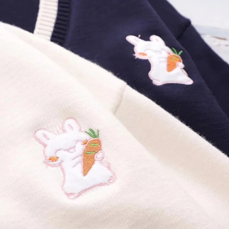 Rabbit Coat Y2K Mori Girl Style Casual Loose Solid Color Funny Cardigan V-Neck Sweater Button Coat Knitted Sweater Set Jeans New