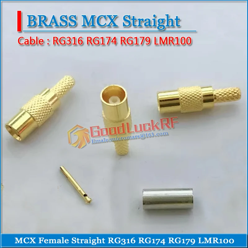MCX Female Male Straight Crimp for RG316 RG174 RG179 LMR100 Cable Right Angle 90 Degree Gold Plated Copper PTFE  RF Connector