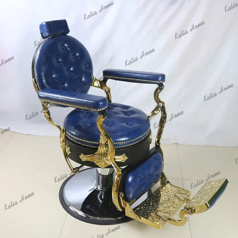LSAntique Style Hydraulic Pump Barber Chair Hair Salon Furniture Blue Haircutting Chair