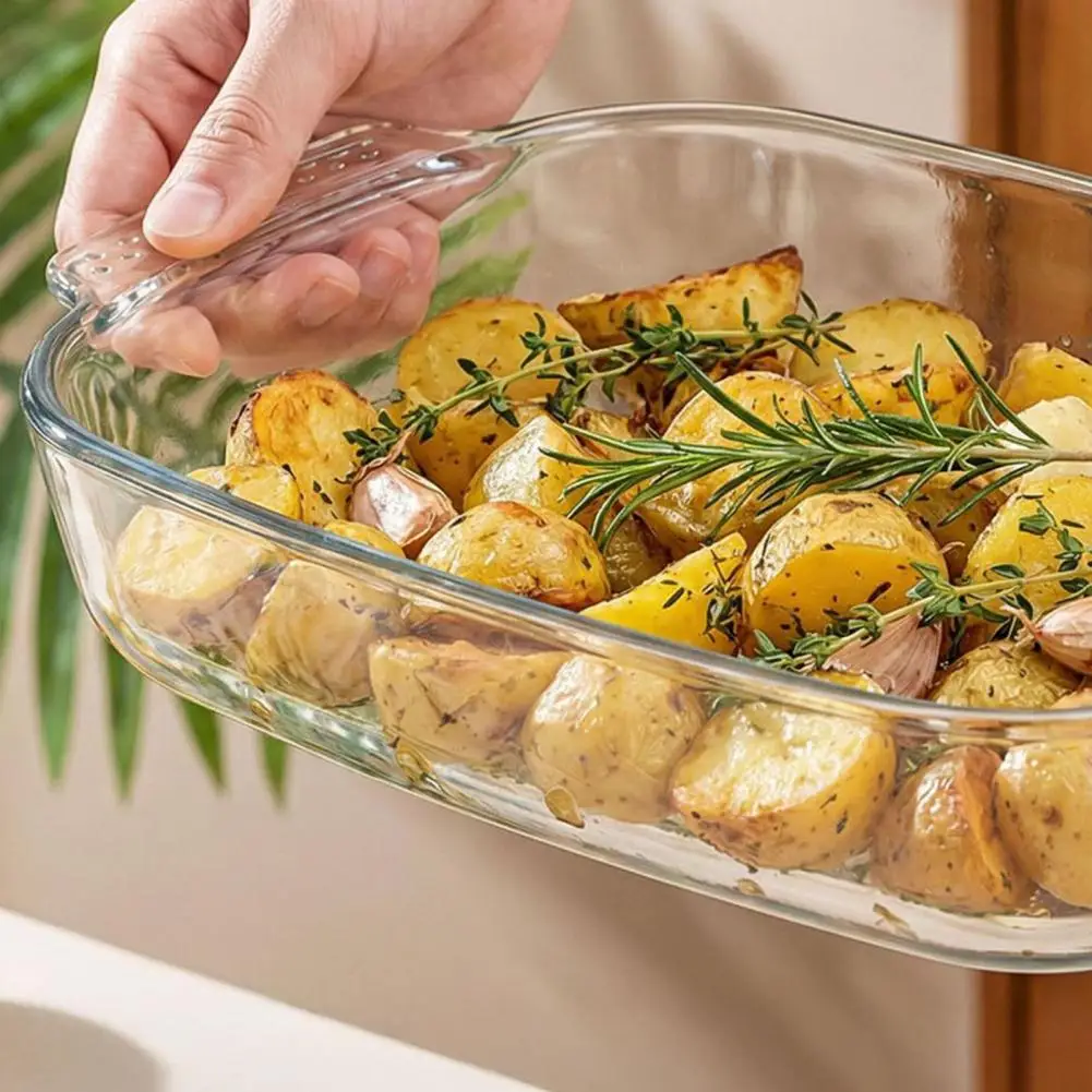 High Borosilicate Glass Bakeware Heat-resistant Glass Baking Dish with Handles Transparent Rectangular Cake Pan Oven-safe