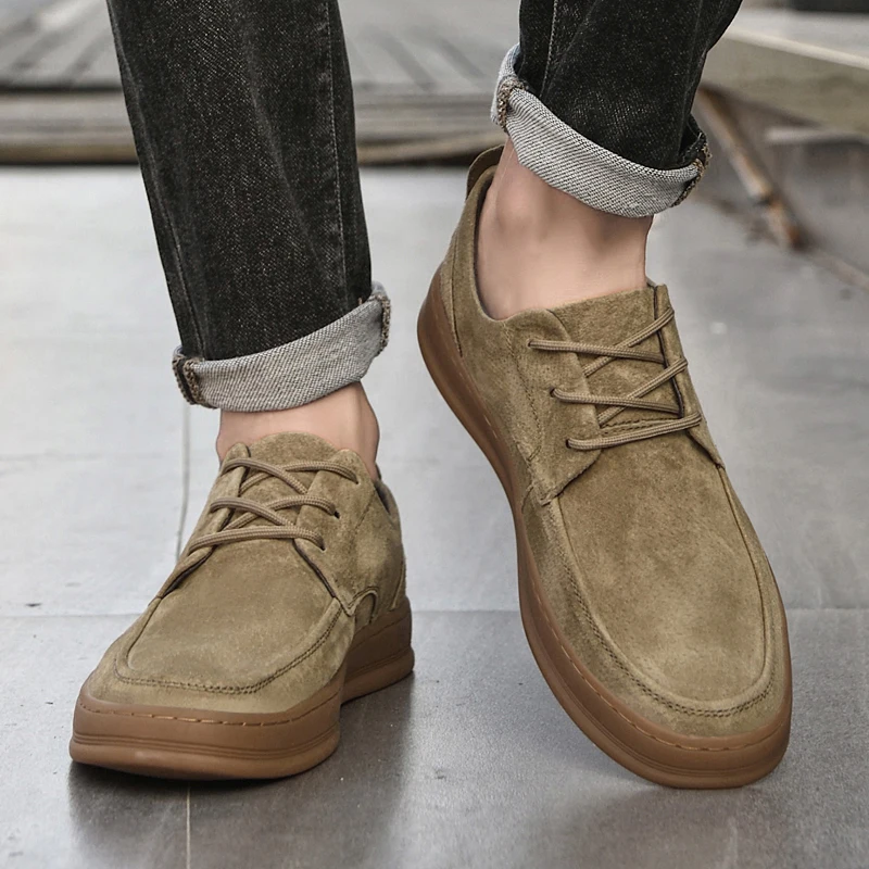 

Мужские замшевые износостойкие нескользящие кеды для активного отдыха, весенние комфортные повседневные кожаные туфли на шнуровке