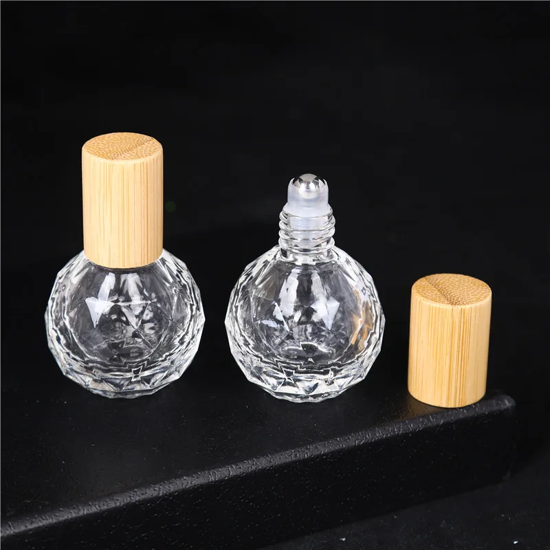 100Pcs 10ml Glass Roll on Refillable Bottle for Essential Oil with Stainless Roller and Bamboo Lid Perfume Vial