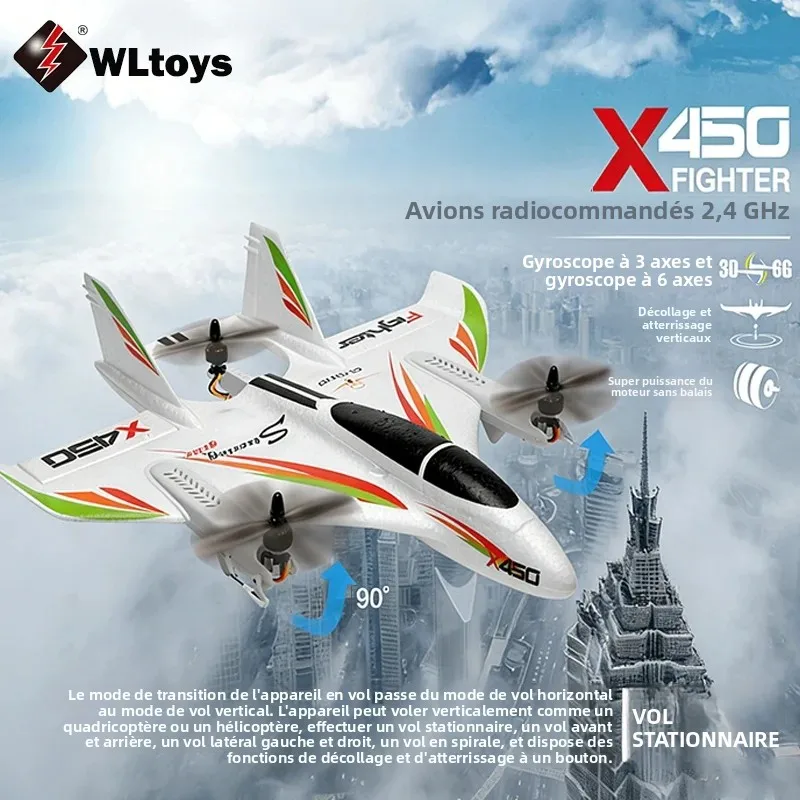 Avion RC Wltoys 6CH X450 avec éclairage LED nocturne, moteur brushless, fonctions 3D/6G, décollage et atterrissage verticaux, acrobaties aériennes, cadeau pour enfants