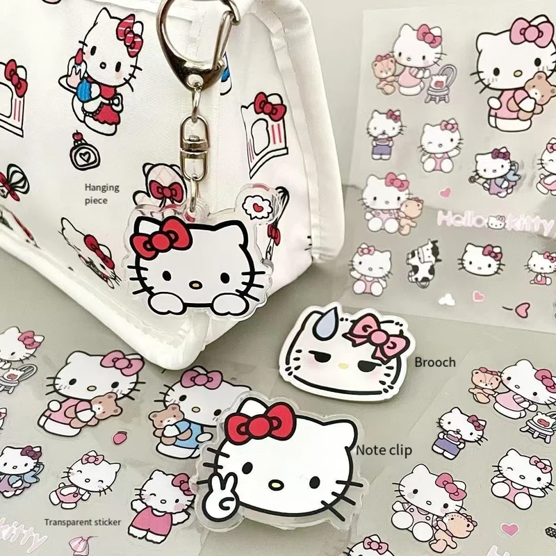Sanrio Hello Kitty Niedliches Cartoon-transparentes Federmäppchen mit großer Kapazität, transparentes Gitter, mädchenhaftes Herz, Aufbewahrungstasche für Schreibwaren