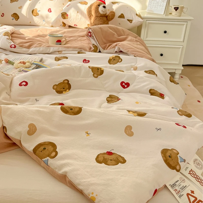 Cute Cartoon Printed Summer Thin Quilt Queen King Size Skin-friendly Breather Cooling Comforter Throw Blankets Bedspread for Bed