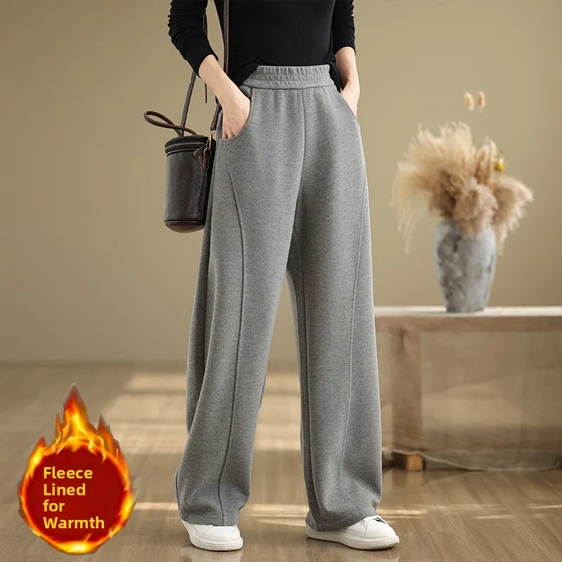 

Повседневные вязаные брюки Fce Lined Thi с широкими штанинами-бананами, женские зимние спортивные брюки больших размеров, длинные вязаные хлопковые брюки с высокой талией...