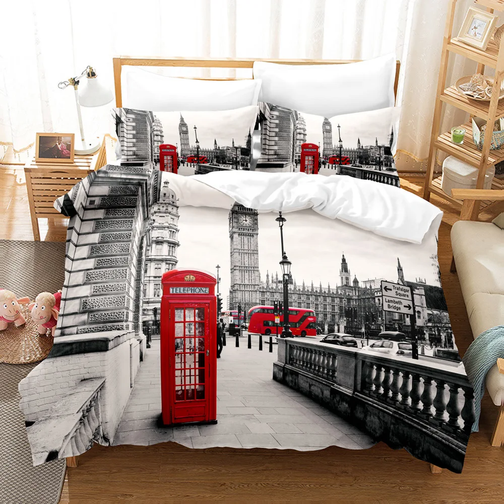 Eiffel Tower Duvet Cover Microfiber World Famous City Building Landscape Comforter Cover Twin Full King Travel Theme Bedding Set