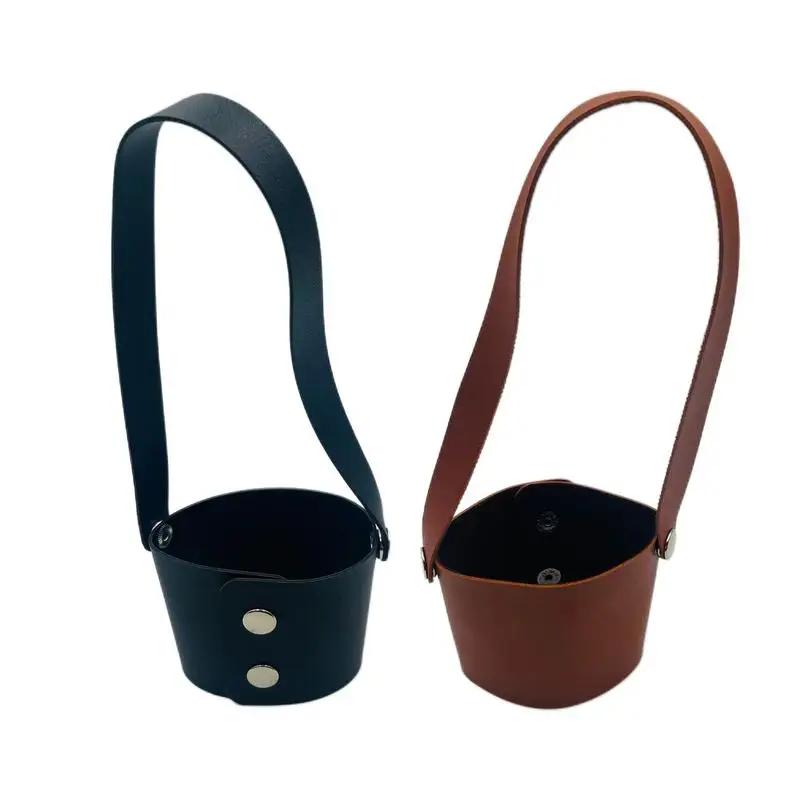 Water Bottle Cup Holder Sleeve Insulated Drink Holder Sleeve Artificial Leather Reusable Drink Carrier Handle Strap