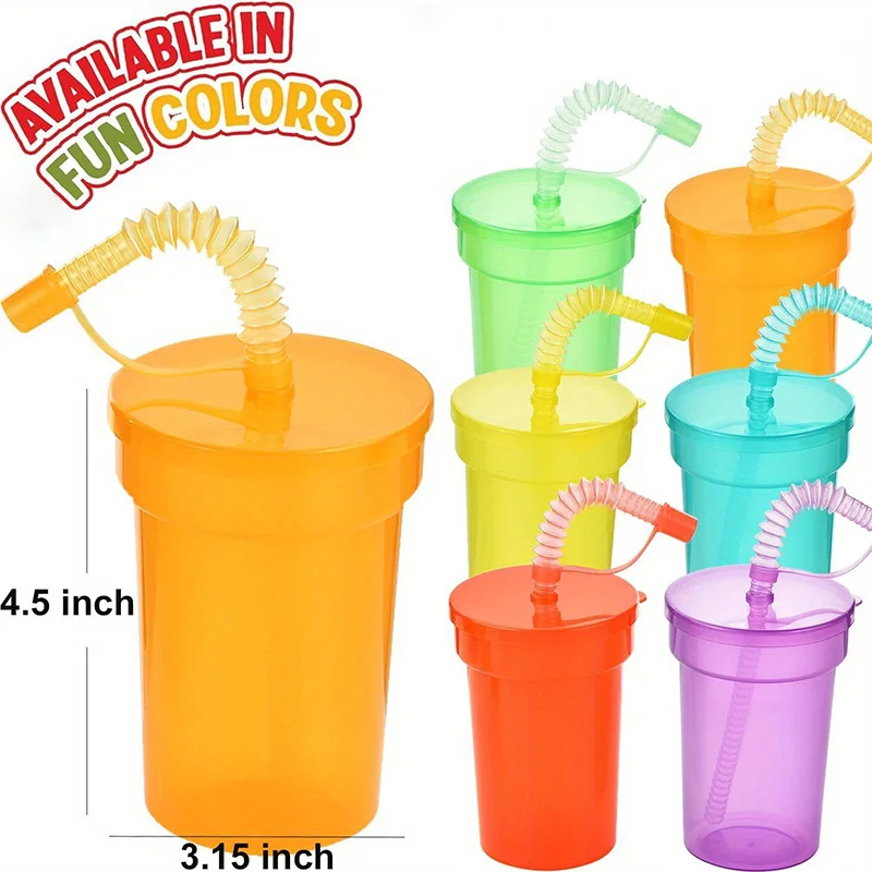 8/16/24PCS Colorful Straws And Cups Clear Party Reusable Sipper Cups Holiday Juice Cups Water Bottles For Camping Outdoors