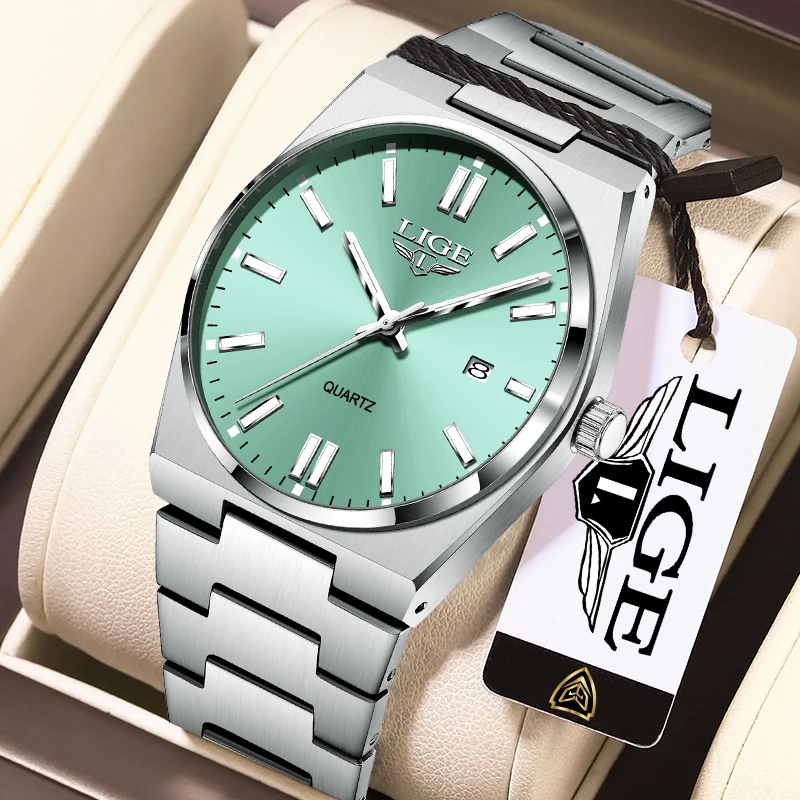 LIGE Mode-Quarzuhr, luxuriöses Edelstahlband, Business-Uhren für Herren, automatisches Datum, wasserdicht, leuchtend, lässige Sportuhr