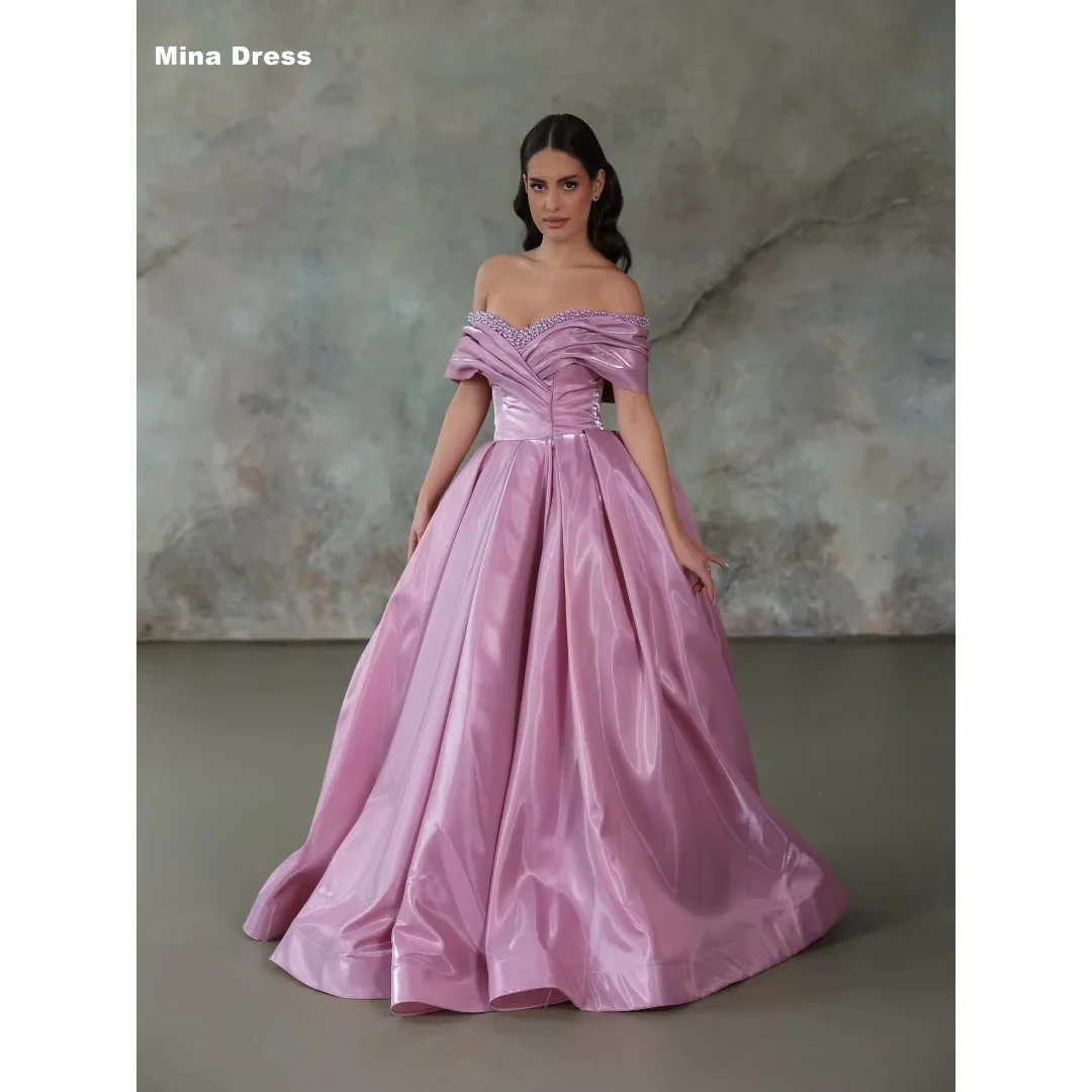 

Mina Customized Pink Women's Day Dress 2026 Pearl Women's Wedding Party Attire Dropped Shoulders Backless Dresses Gala Prom Long