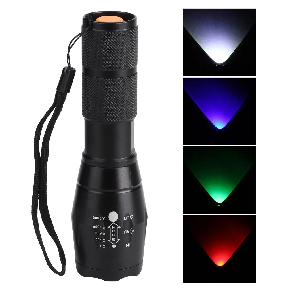 Meerkleurige zaklamp RGBW 4-kleuren in 1 LED-zaklamp Telescopische zoombare zaklamp Waterdicht buitenkampeerlicht