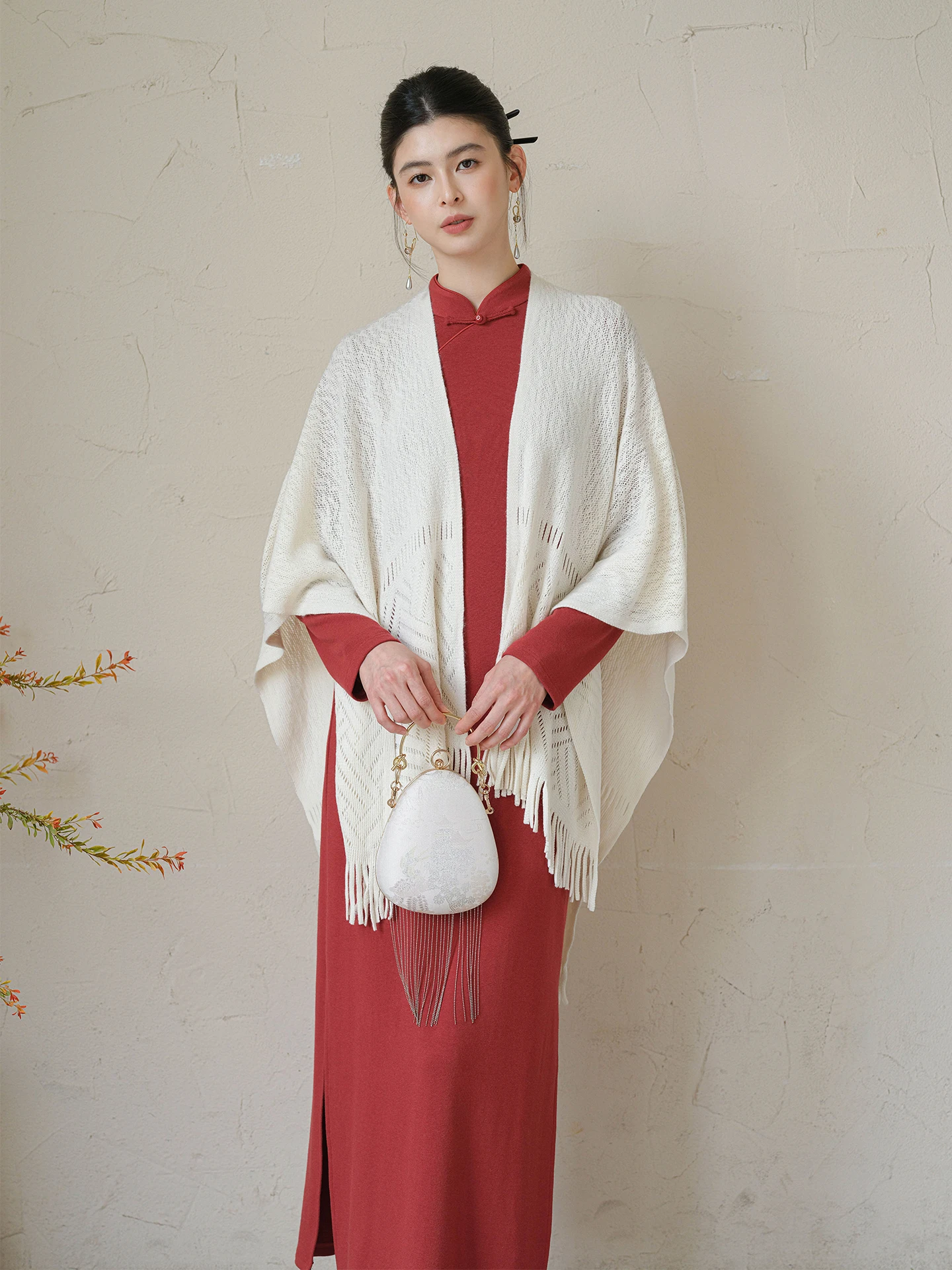 

New Chinese Sle Knitted awl Women's Spring Faion Hollow out Curtain Coat Flag Dr Outerwear National Trend Loose Fit