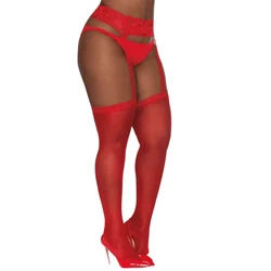 Red Gift Stockings Lace Garter for Women Sexy Lingerie Transparent Thigh High Long Sock XIANGSHANGIRL Erotic Suspender Pantyhose