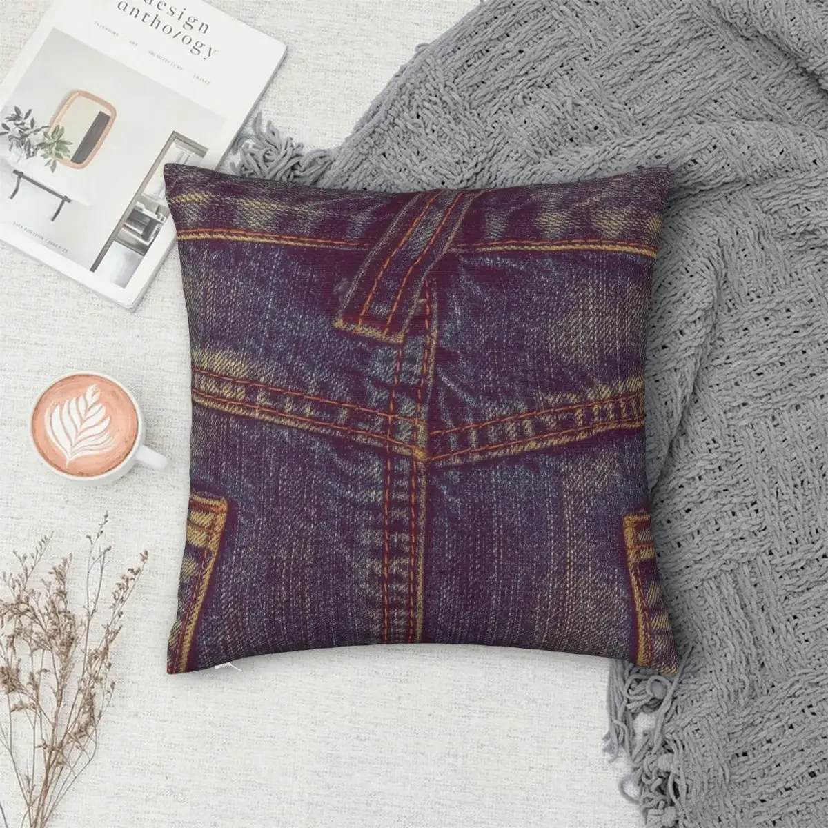 Violette Pocket I Love Bluejeans Denim Pillowcase Polyester Pillow Cover Cushion Comfort Throw Pillow Sofa Decorative Cushions