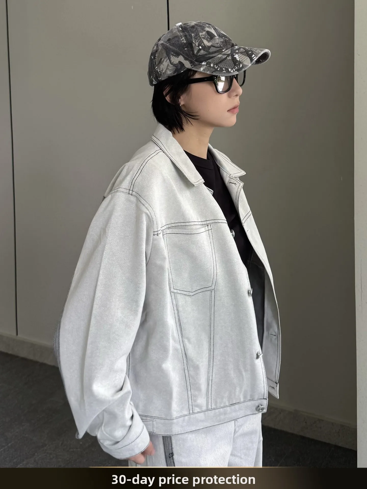 

American Retro Splicing Denim Jaet Men's ort Sle Autumn High Street Couple's Workwear Coat Nted Loose Fit Youth Trend