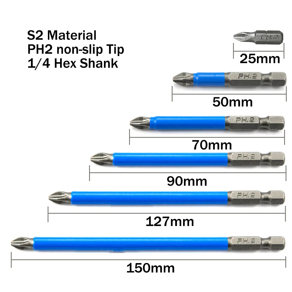 Perceuse magnétique électrique à tige hexagonale, embouts de tournevis, outils à main coordonnants, PH2, ensemble de 2 pièces, ltsteel