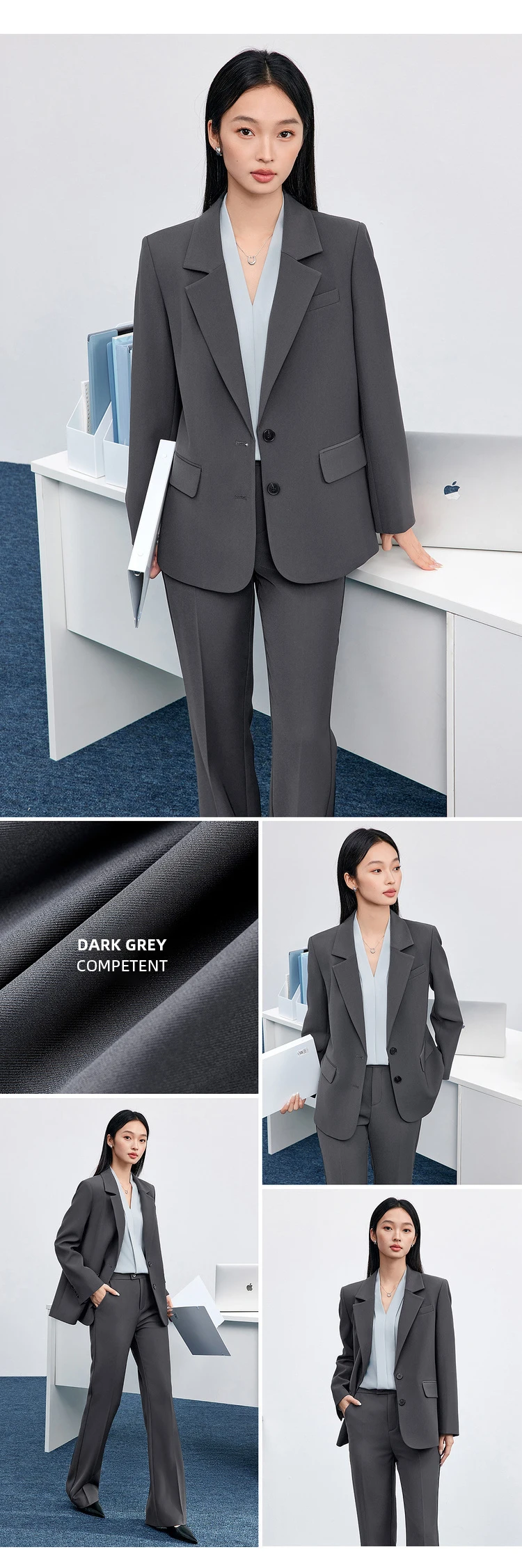 SENTUBILA Einfarbige Blazer für Damen 2026 Herbst Reverskragen Einreihig Zweiknopf Gerade Locker Sitzender Maßgeschneiderter Mantel 153XC8811X – Detail 33