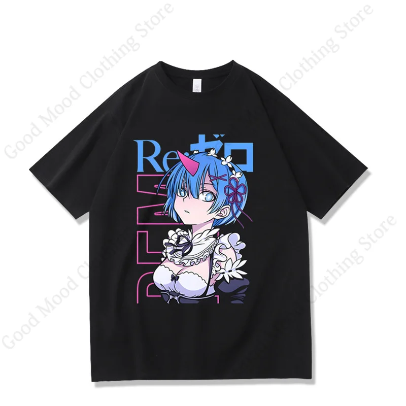 Re ZERO Starting Life In Another World T‑Shirt Rem Ram Anime Print Short Sleeve Tee Tops Women Men Summer Soft Cotton T Shirt