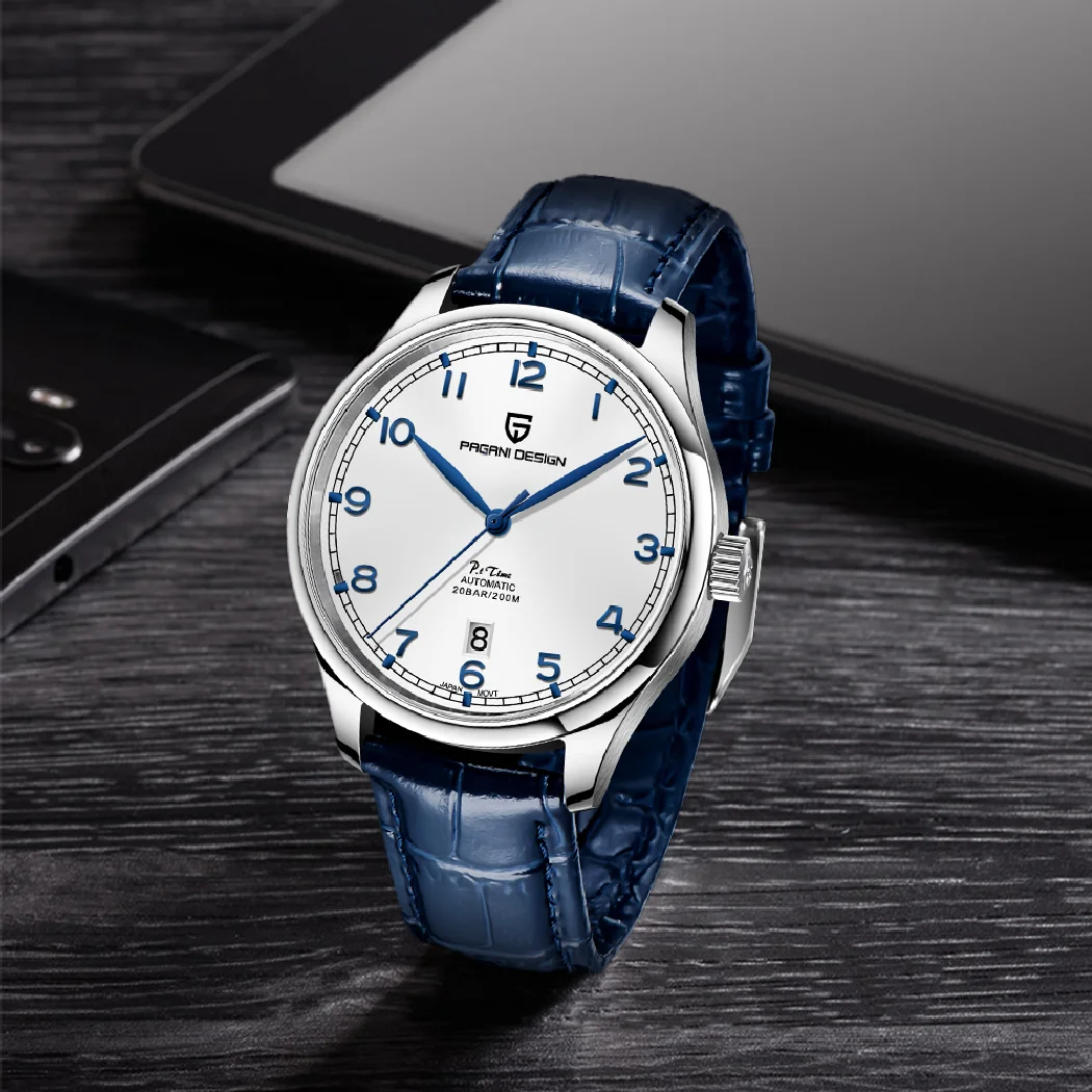 ページニ-サファイアガラス自動巻き時計,200m,機械式,防水,ブランド,男性用