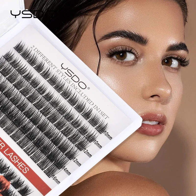 YSDO 12/14 Rows Eyelash Extension DIY Cluster Lashes Heat Bonded Premade Fan Segmented Individual Cluster Lashes Makeup Tools