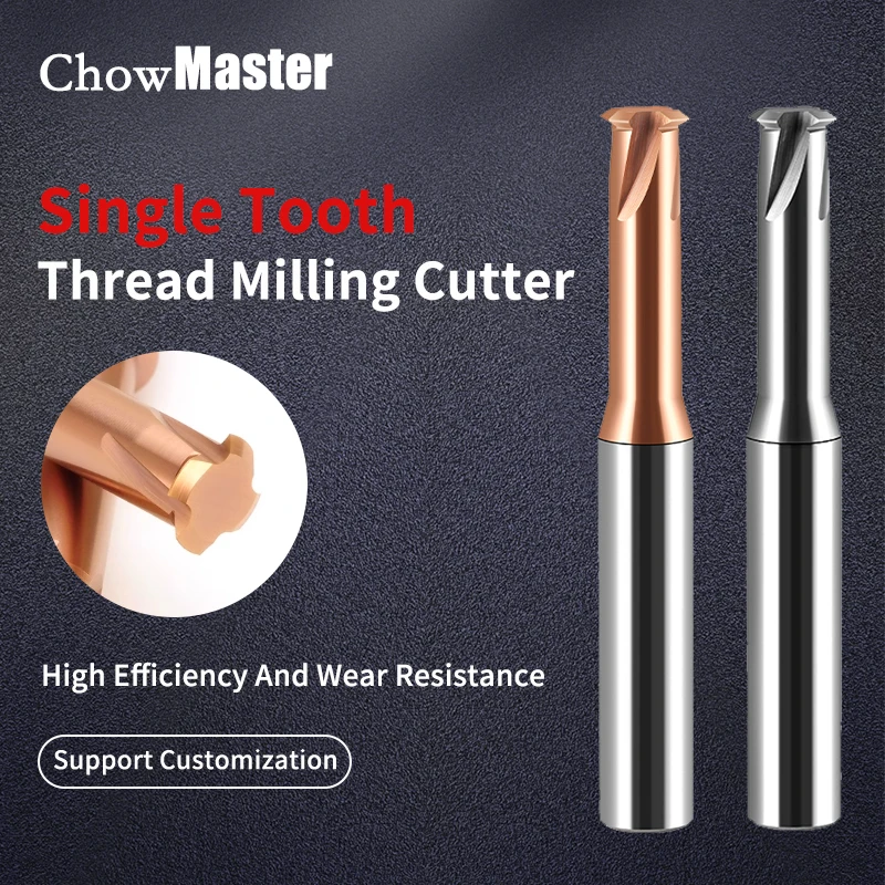 Chowmaster Single Tooth Thread Milling Cutter 1 Tooth Tungsten Steel End Mill for Steel Aluminum M1.4 M1.6 M1.8 M2-M30 CNC Tools