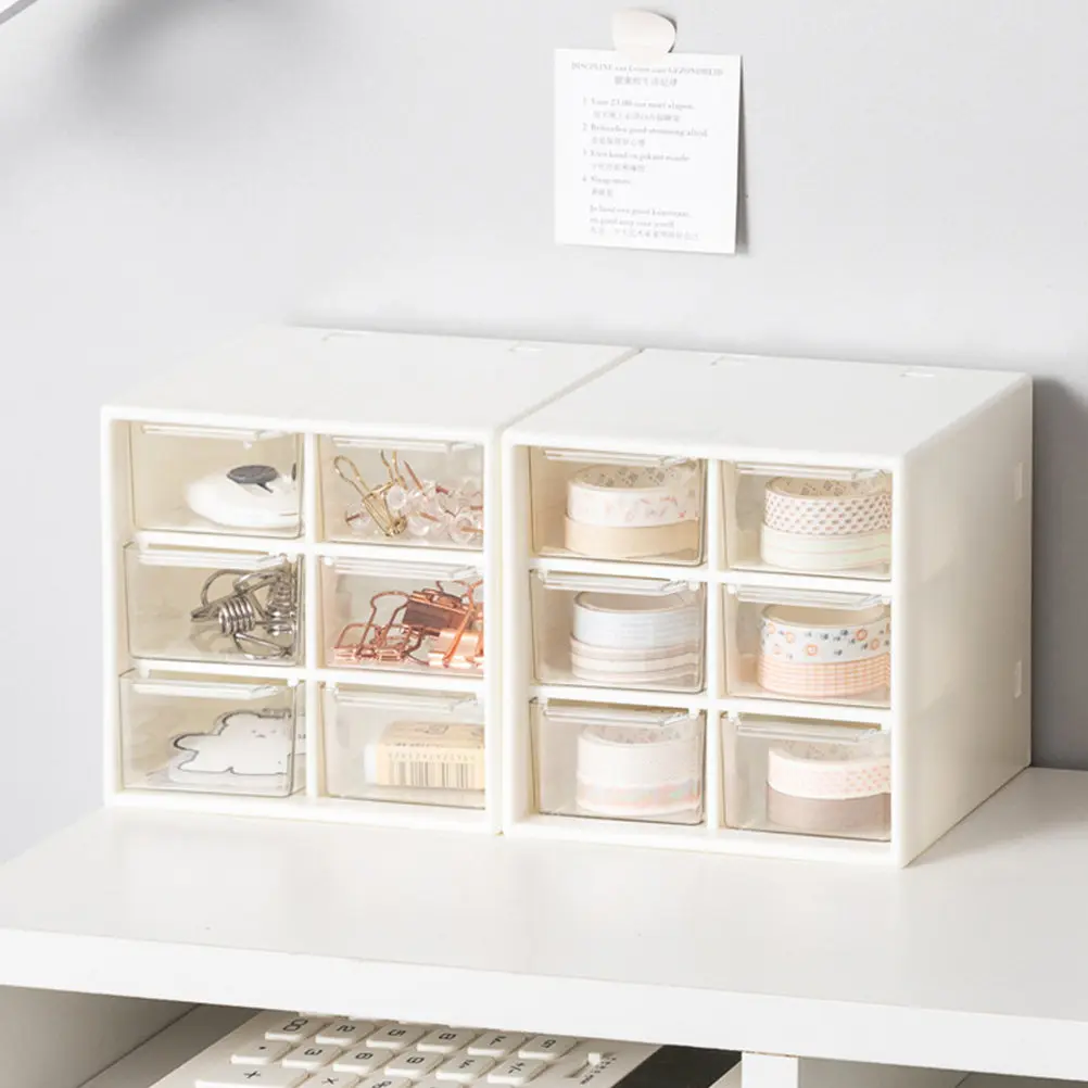 Large Capacity Drawer Type Plastic Desktop Box Multi-Grid Stationery Storage Case Multi-Layer Visible Office Organizer White