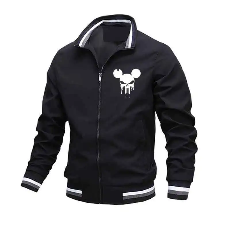 ربيع الخريف الرجال مخطط طوق سترة الذكور الأسود موضة طباعة ملابس رياضية غير رسمية في الهواء الطلق معطف نحيف سستة كاملة #2