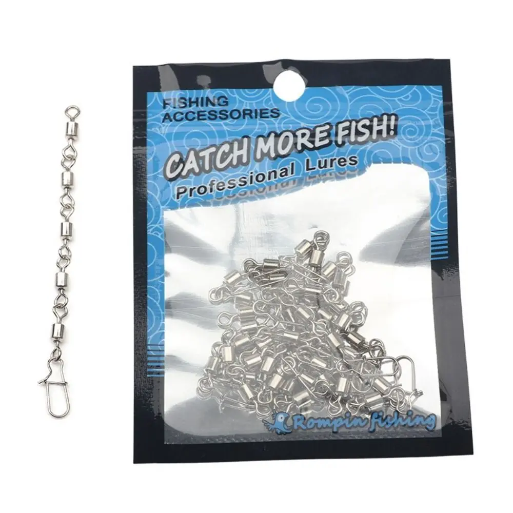 10pcs Stainless Steel Rolling Swivel Snap Anti-bite Chain Copper Alloy Anti-bite Protected Line Silver Tackle Pesca