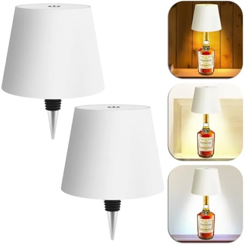 2 Pack Wireless Bottle Lamp, Portable Rechargeable Touch Lamp 3 Color Wireless Table Lamp for Bedroom, Restaurant & Bar