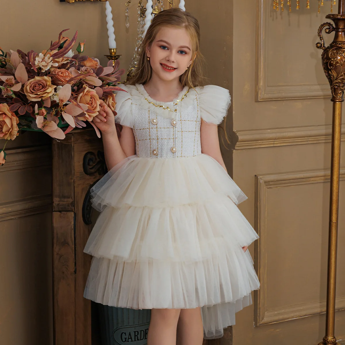 Girls party dress kid  birthday host costume trailing princess dresses flower wedding