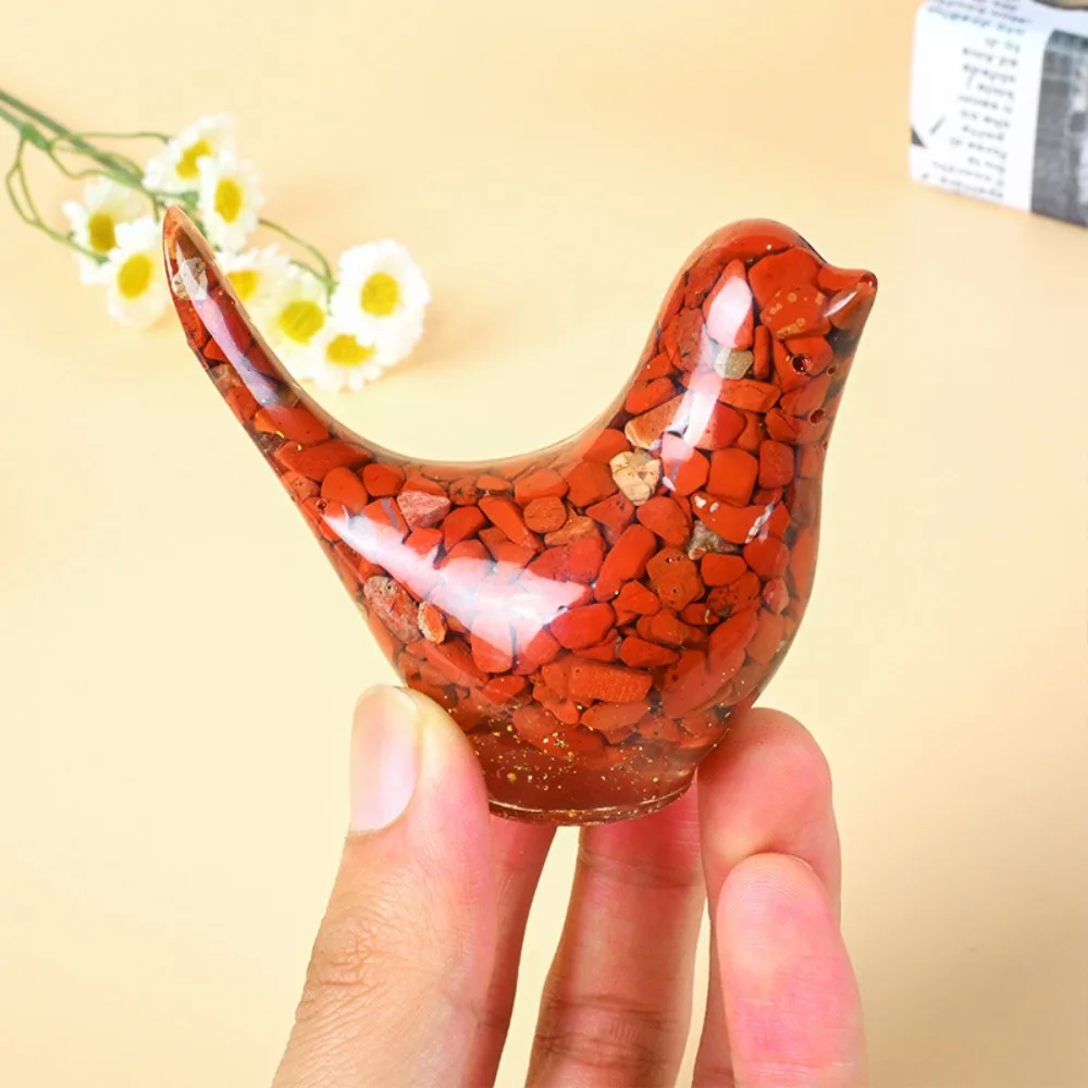 Natural Crystal Chip Stones Bird Figurine Resin Animal Statue Healing Crystals Golden Foil Gravels for Home Office Desktop Decor