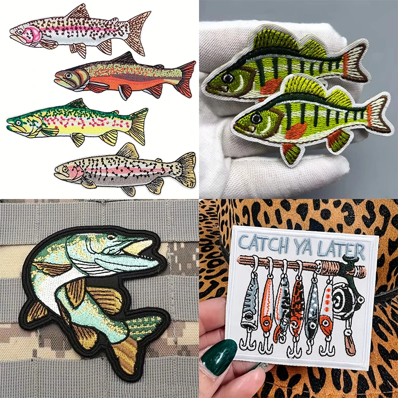Custom Embroidered Patch Bass Fish Personalized Iron On Patches PVC Print Logo Text Badge On Fishing Vest Backpack Hat Hook&Loop