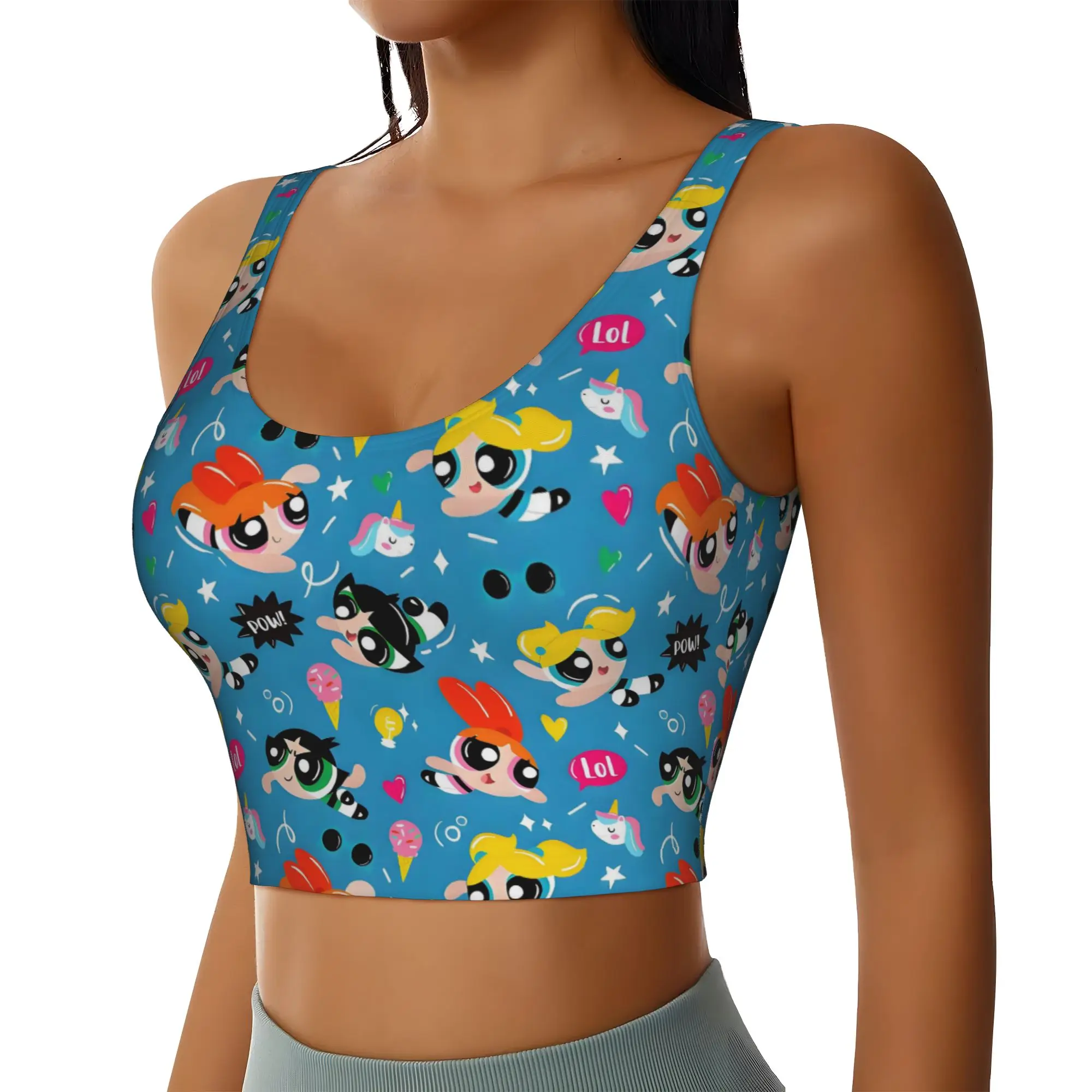 Custom Poweres Anime Puffes High Impact Sports Bras Women Buttercup Blossom Bunny  Seamless Workout Running Crop Tank Tops