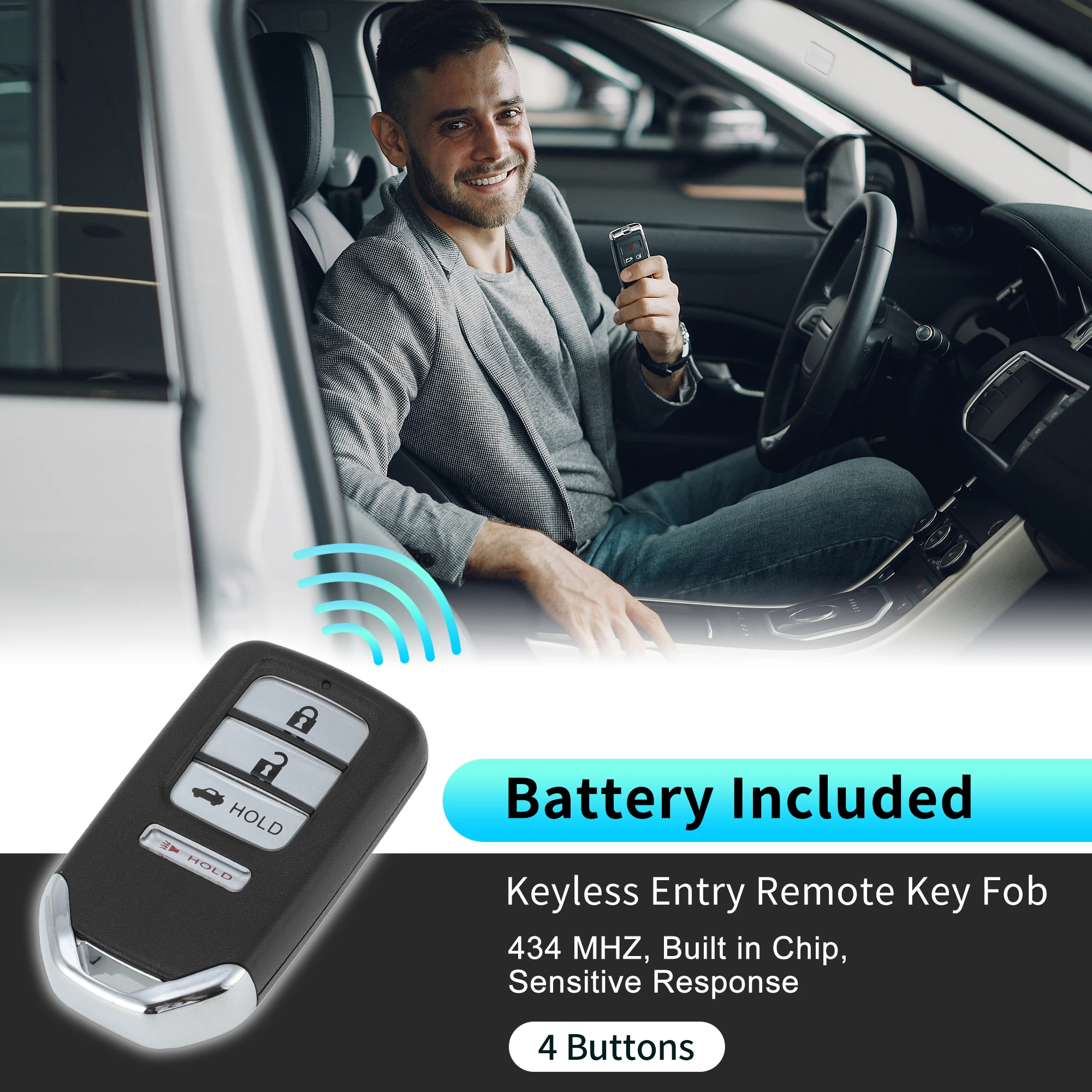 UXCELL CWTWB1G0090 434Mhz Keyless Entry Remote Key Fob for Honda Accord 18-22 4A Chip