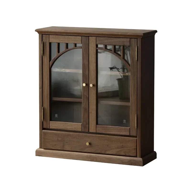 Wall Cupboard Curio Cabinet Black Walnut Glass Closet Wall-Mounted Dish Display Cabinet