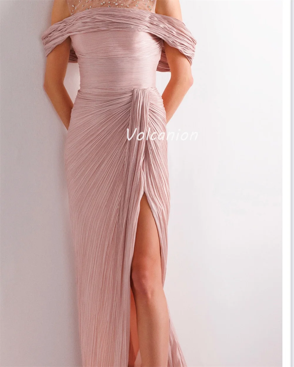 Customized Modern Style Sparkle Organza Draped Pearl Button Rhinestone Straight Scoop Neck Long Dresses Bespoke Occasion Dresses