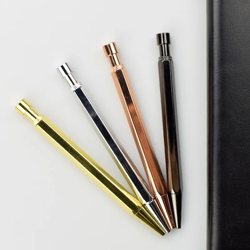 New Metal Button Hexagon Brass Ballpoint Pens Kawaii Pen Offices Accessories Birthday Party Gifts Student Stationery Supplies