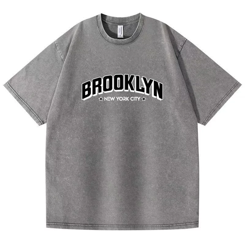 Men's and Women's Street Trendy T-shirt Retro Washed Printed T-shirt Round Neck Breathable T-shirt Cotton Fun T-shirt