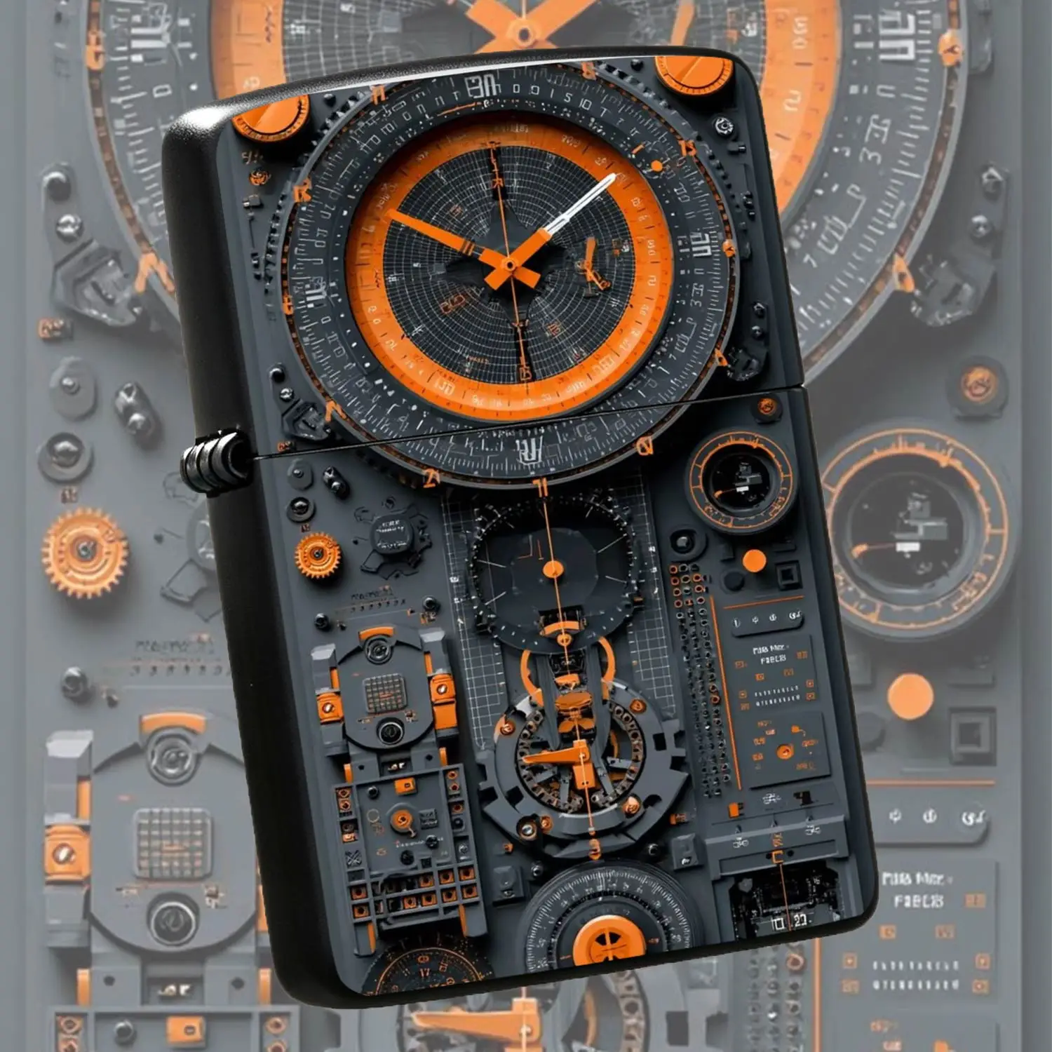 Precision Dashboard Themed Portable Lighter, Orange Gray Contrast Trendy Mechanical Art Printed Surface, Suitable for Daily Commute, Outdoor Trips and All Scenarios, Exquisite Texture, Practical a A Humorous And Interesting Lighter