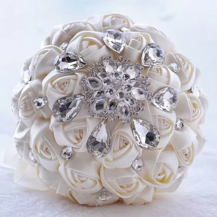 Hot Selling Bridal And Bridesmaid Bouquets Exquisite Rhinestones Silk Roses Pearls Handmade Sisters Wedding Bouquets