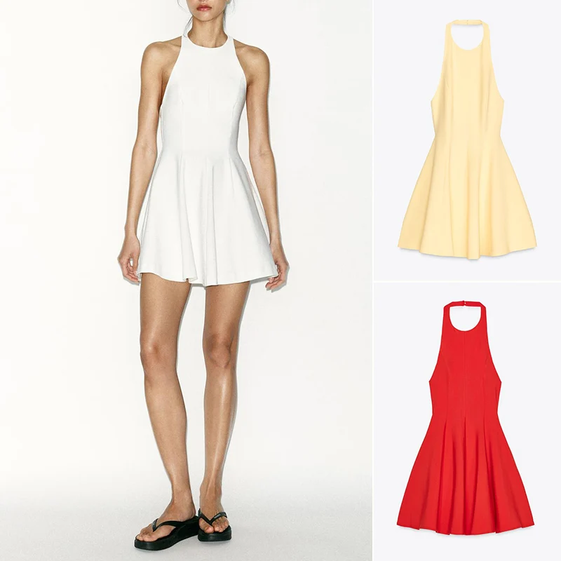 Zomer Dames ort Dr Bal Splice Binnenkant Hoge Taille Brede Zoom Jurk Casual Sle A-lijn Rok Polyestervezel rond Ne