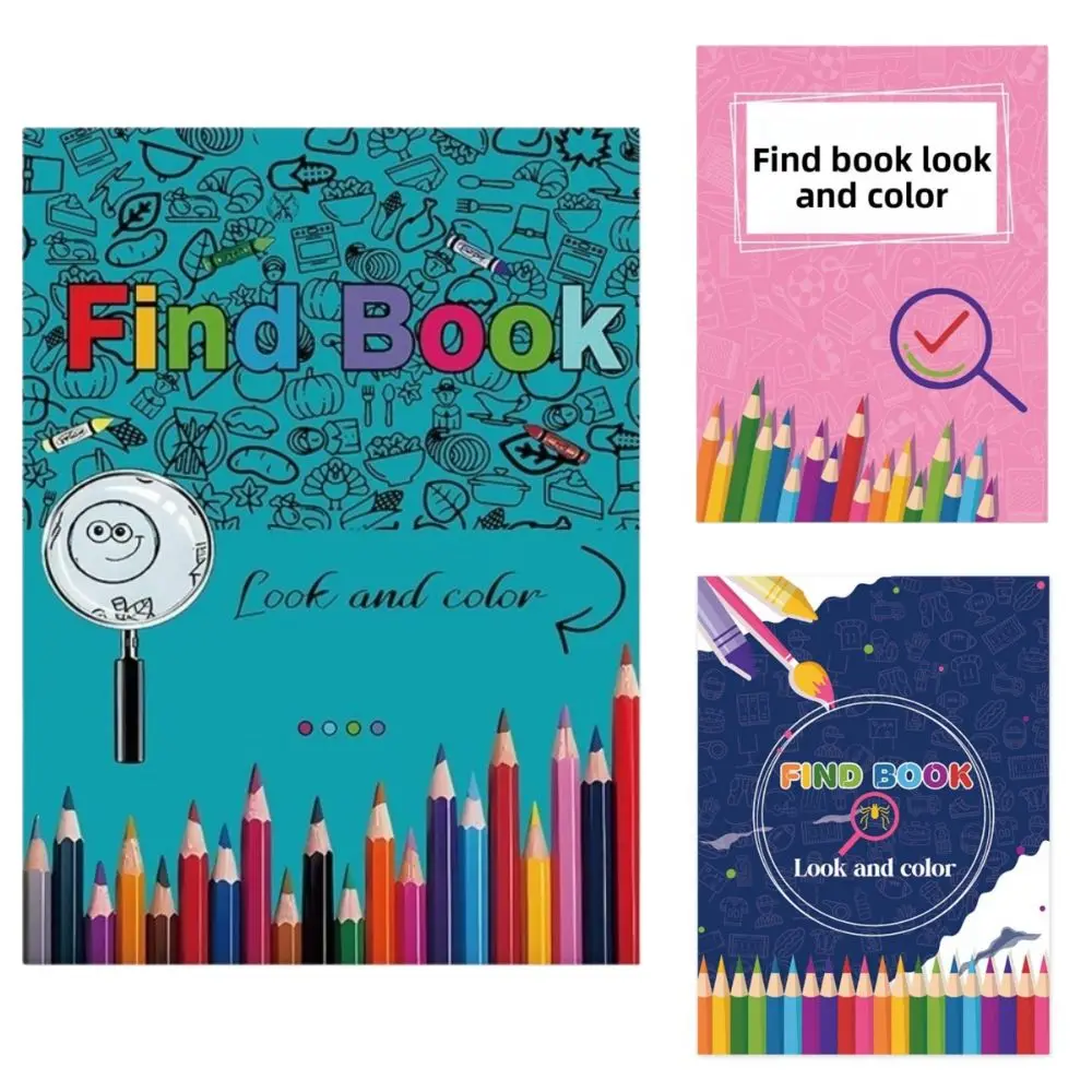 

12-страничная книга со скрытыми предметами, зеленая, розовая, для обучения концентрации, книга для рисования, интерактивная образовательная цветная книга, обучающая игра