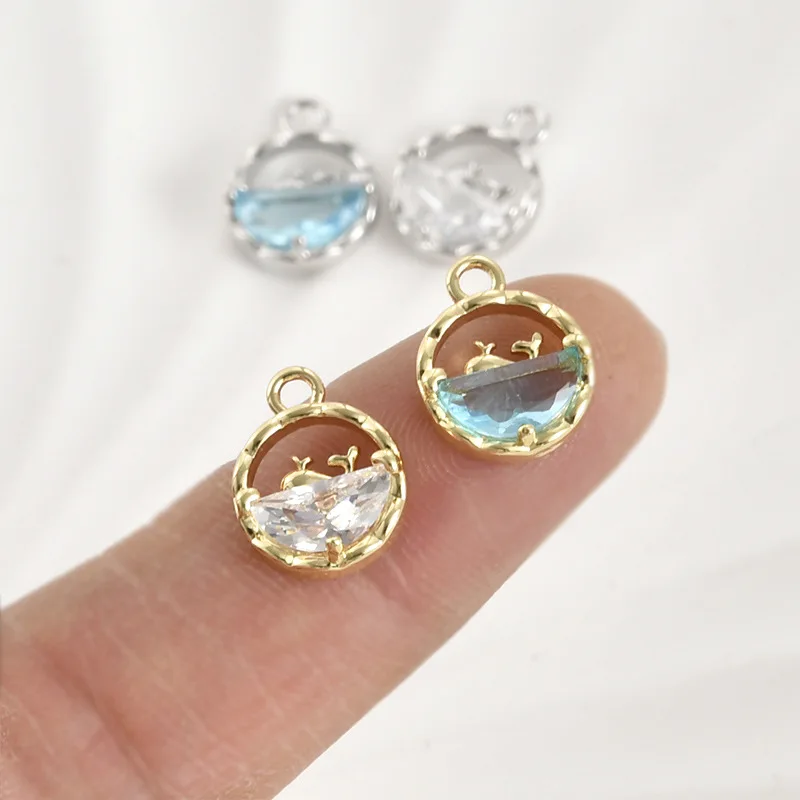 Copper-plated 14k Gold Color Small Ocean Water Pattern Whale Round Pendant DIY Handmade Bracelet Necklace Earrings Accessories